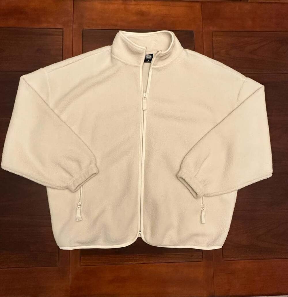 PacSun Full Zip Fleece Jacket Size M Cream Sherpa Stand Collar